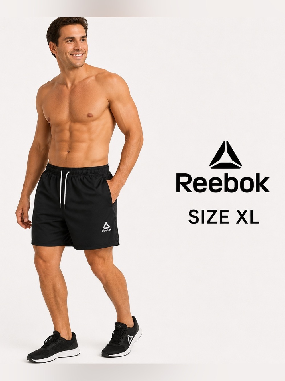 Reebok Black Athletic Shorts XL Drawstring Workout Gym Running
